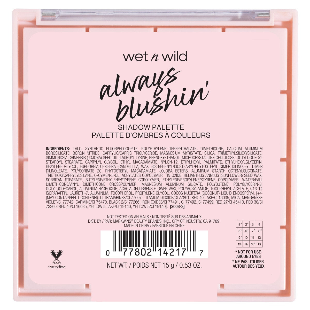 Wet n wild | ALWAYS BLUSHIN’ PALETTE | Backside of product with no background
