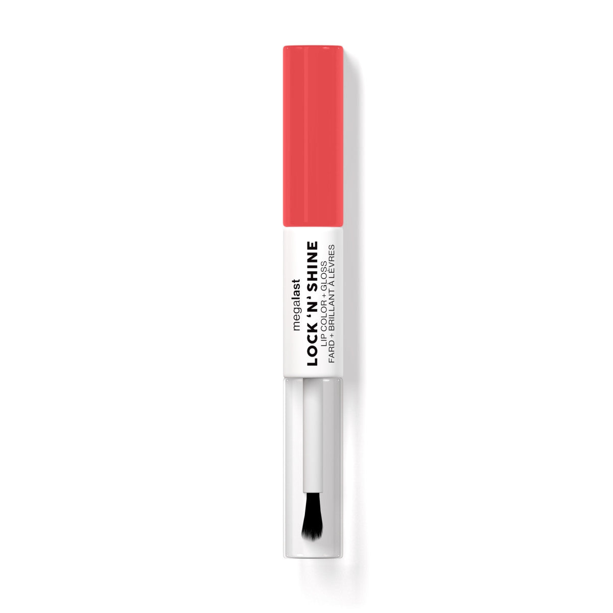 wet n wild | Megalast Lock 'N' Shine Lip Color + Gloss Shining Hybiscus | Product front facing cap off, with no background