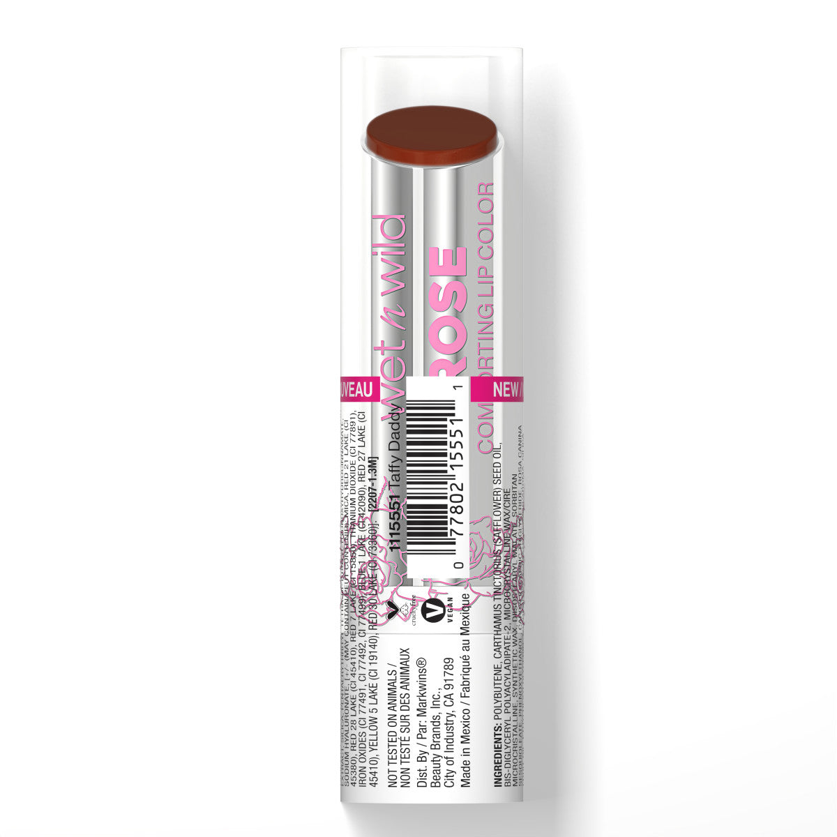 Wet n wild | Rose Comforting Lip Color- Taffy Daddy | Product back facing cap on, with no background