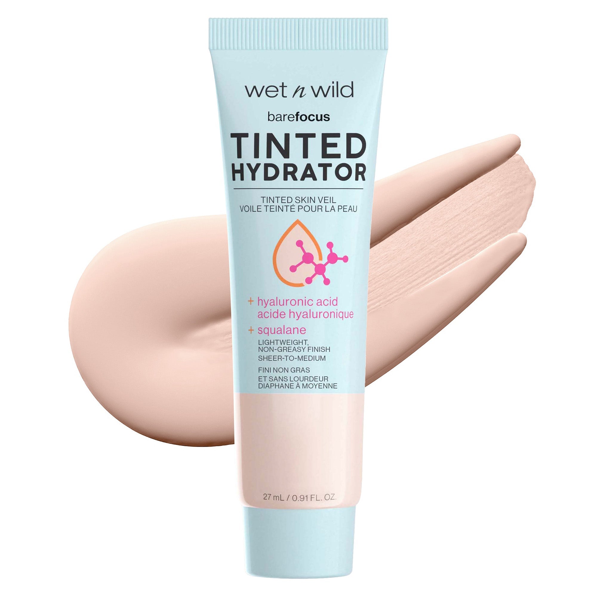 Wet n wild | Bare Focus Tinted Hydrator Tinted Skin Veil | Product front facing lid closed, with product swatch no background